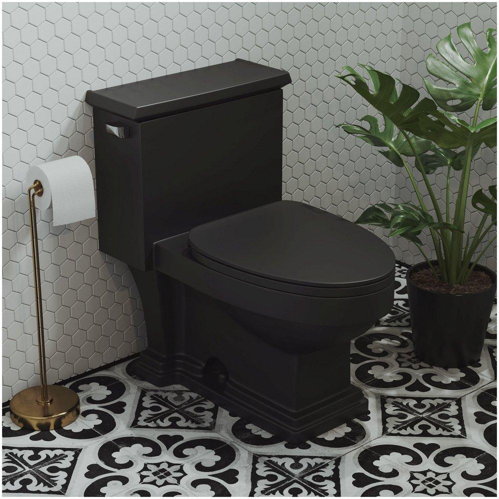 VOLTAIRE ONE-PIECE ELONGATED TOILET LEFT SIDE FLUSH HANDLE 1.28 GPF IN MATTE BLACK 