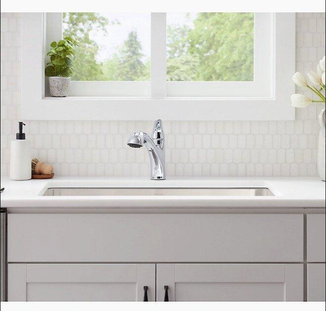KOHLER Polished Chrome Single Handle Pull Out Kitchen Faucet 