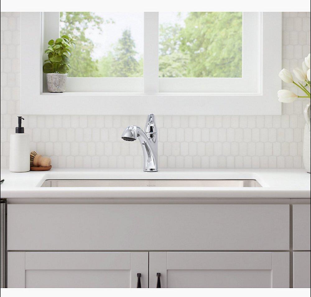 KOHLER Polished Chrome Single Handle Pull Out Kitchen Faucet 