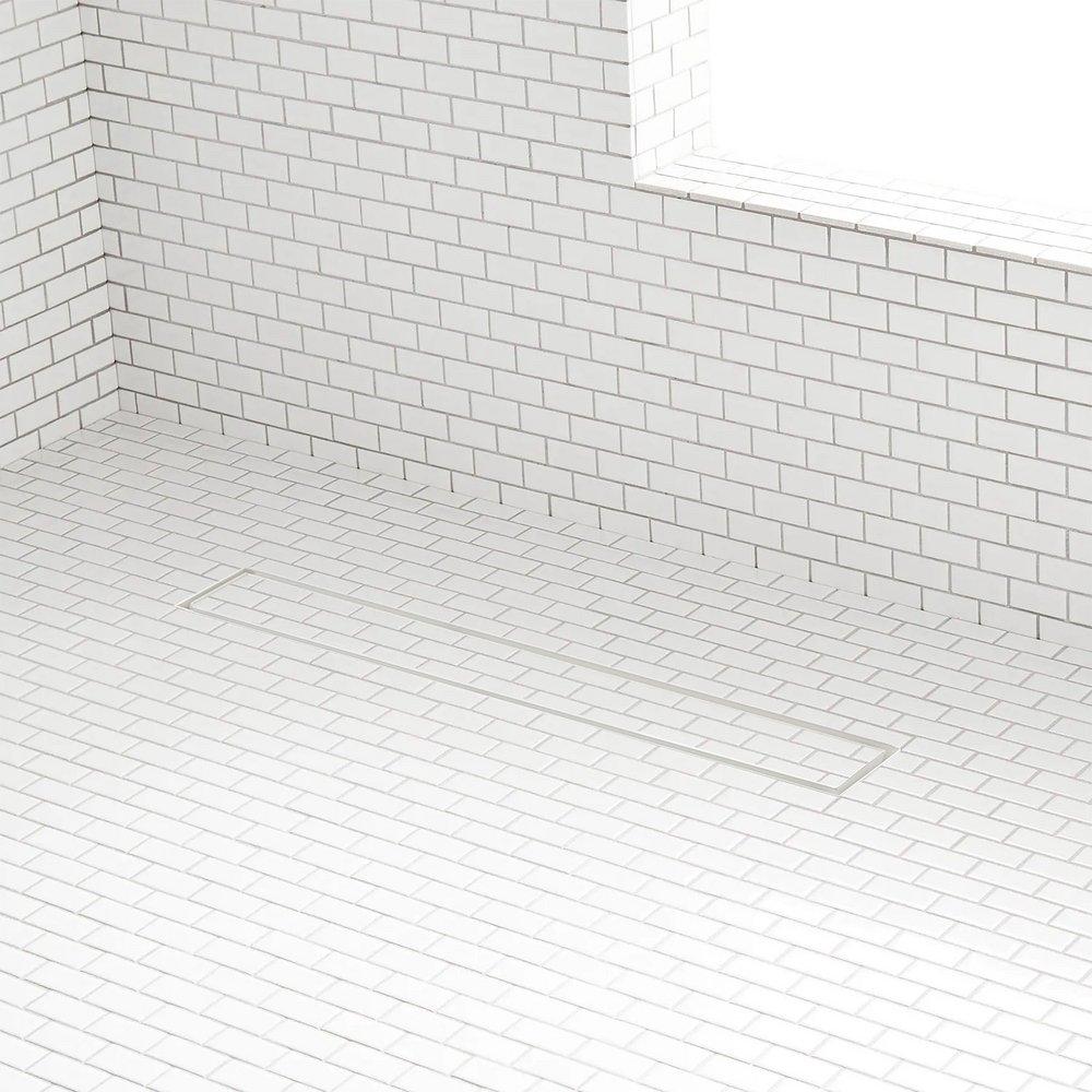 18 LINEAR TILEIN SHOWER DRAIN WITH DRAIN FLANGE MATTE WHITE 
