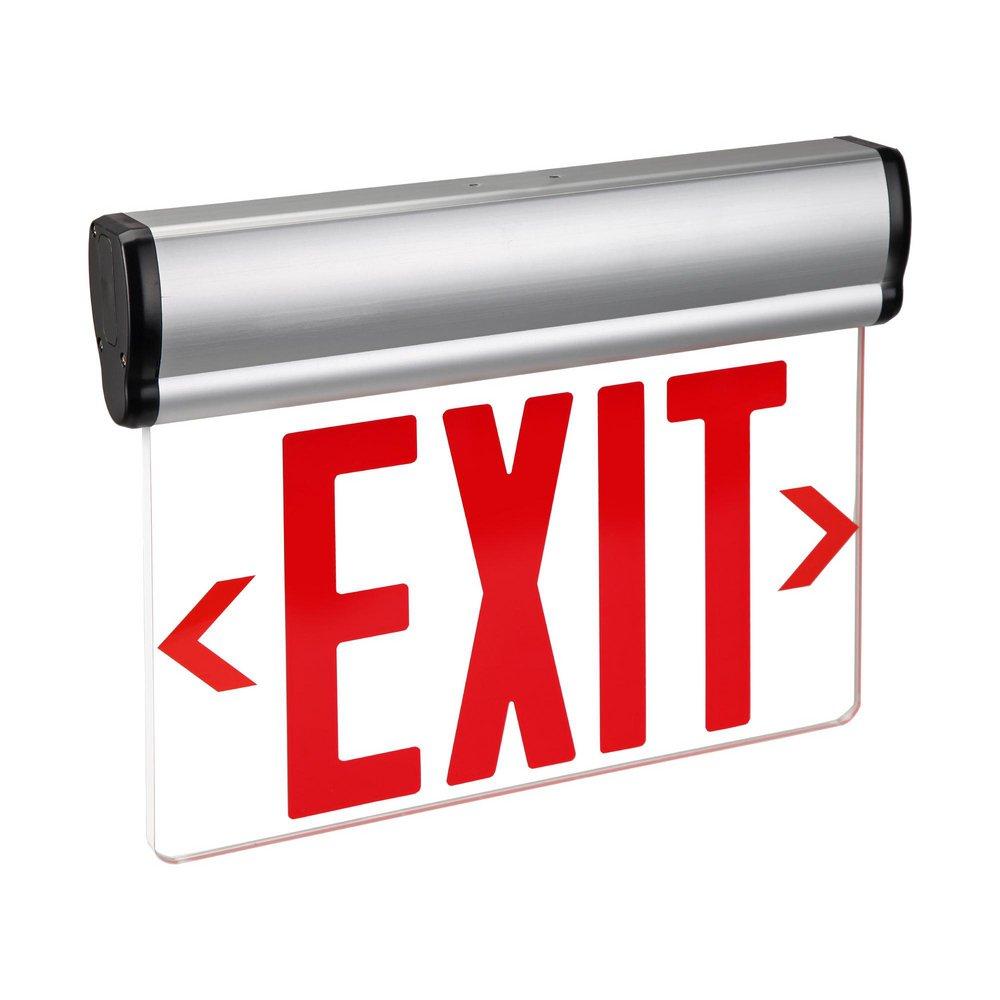 13 in. Red LED Single Face Edge-Lit Exit Sign with Brushed Aluminum Housing 