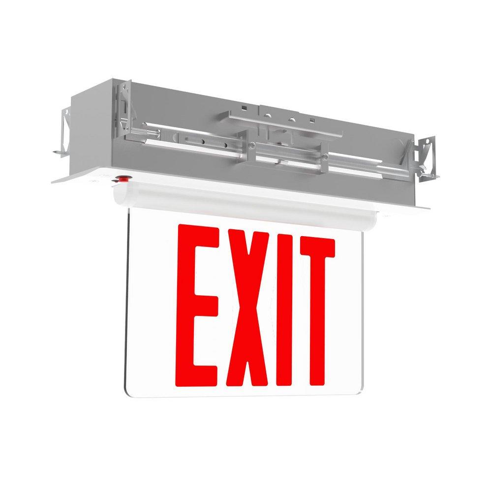 14 in. Red LED Recessed Single-Face Exit Sign with White Housing 