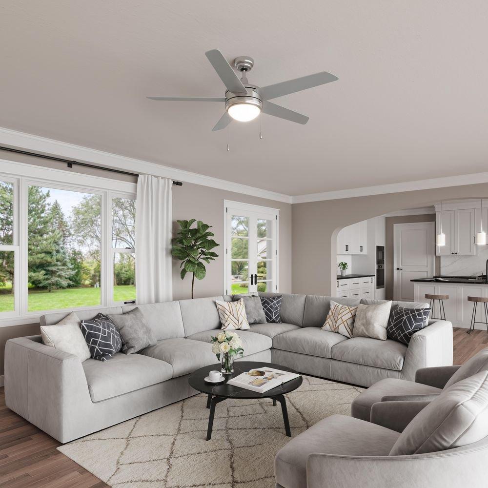 50 in. 5-Blade Indoor LED Ceiling Fan in Brushed Nickel/Brushed Nickel 