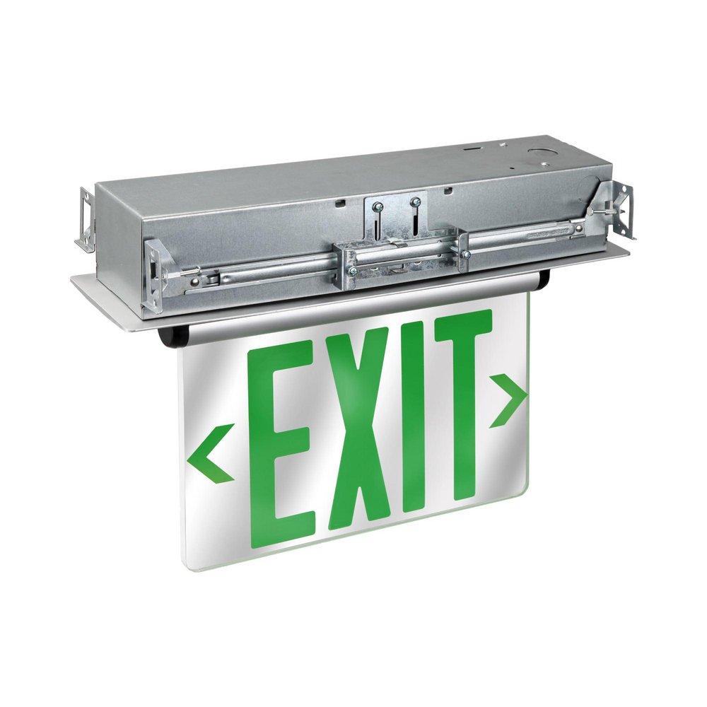 14 in. Green LED Recessed Double-Face Exit Sign with Brushed Aluminum Housing 