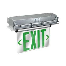 14 in. Green LED Recessed Double-Face Exit Sign with Brushed Aluminum Housing