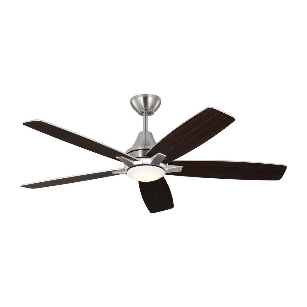 LOWDEN 52 DIMMABLE INDOOR/OUTDOOR INTEGRATED LED BRUSHED STEEL CEILING FAN WITH LIGHT KIT REMOTE CONTROL AND REVERSIBLE MOTOR 