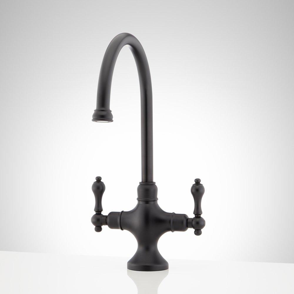 Signature Hardware Matte Black Two Handle Gooseneck Bar Faucet 