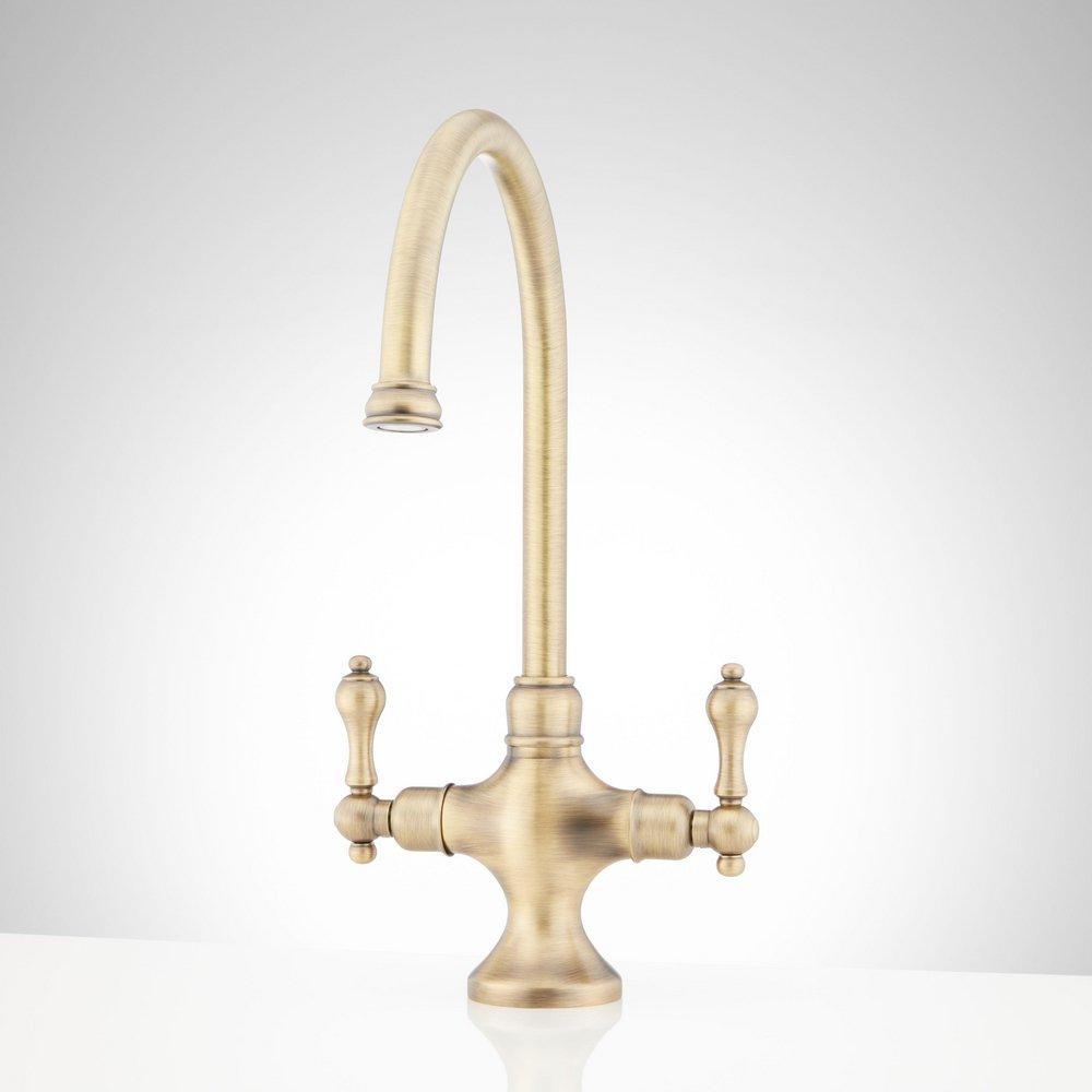 ISABEL SINGLE-HOLE GOOSENECK BAR FAUCET - AGED BRASS 