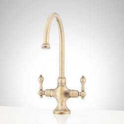 Two Handle Single Hole  Gooseneck Bar Faucet in Aged Brass