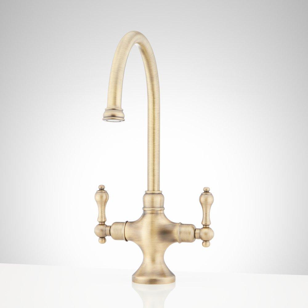 Signature Hardware Aged Brass Two Handle Gooseneck Bar Faucet 