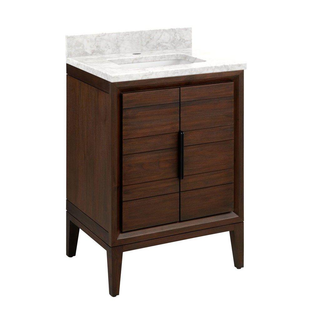 *CVR* 24 TEAK VANITY WITH RECTANGULAR UNDERMOUNT SINK JAVA ARCTIC WHITE QUARTZ SINGLE HOLE 
