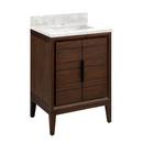 *CVR* 24 TEAK VANITY WITH RECTANGULAR UNDERMOUNT SINK JAVA ARCTIC WHITE QUARTZ SINGLE HOLE 