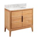 *CVR* 36 TEAK VANITY WITH RECTANGULAR UNDERMOUNT SINK NATURAL TEAKARCTIC WHITE QUARTZ WIDESPREAD 