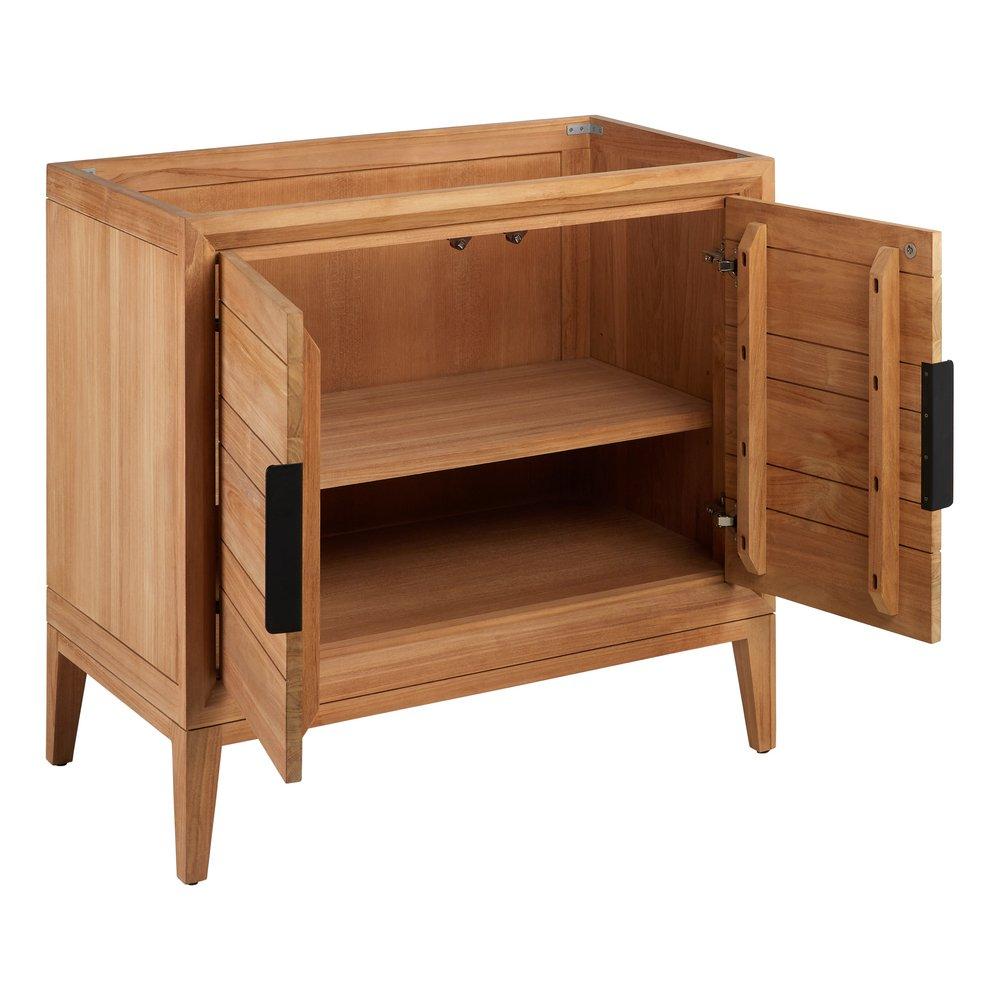 *CVR* 36 TEAK VANITY WITH RECTANGULAR UNDERMOUNT SINK NATURAL TEAKARCTIC WHITE QUARTZ WIDESPREAD 