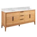 *CVR* 72 DOUBLE VANITY WITH RECT UNDERMOUNT SINKS NATURAL TEAK ARCTIC WHITE QUARTZ SINGLE HOLE 