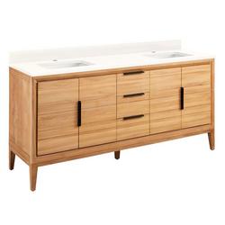 72 in. Floor Mount Vanity in Natural Teak with Arctic White Quartz