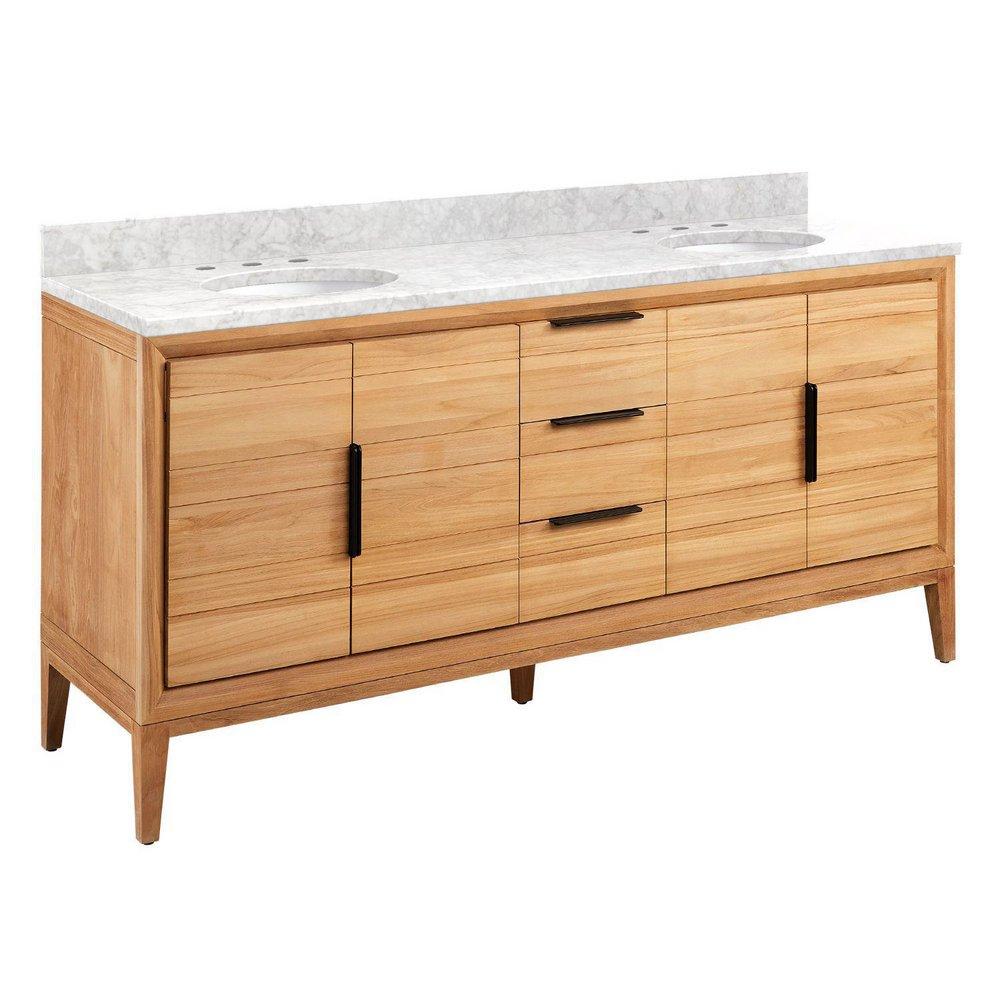 Signature Hardware Natural Teak 72 in. Floor Mount Vanity 