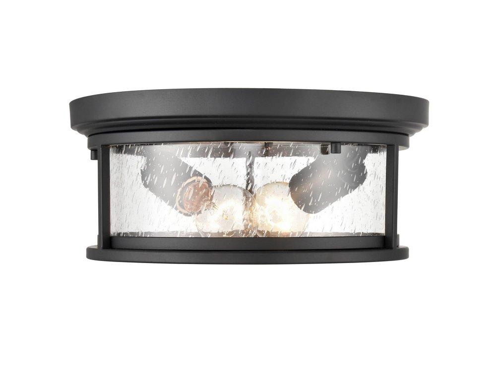 2-Light Outdoor Flush Mount Ceiling Fixture in Powder Coated Black 