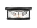 2-Light Outdoor Flush Mount Ceiling Fixture in Powder Coated Black 