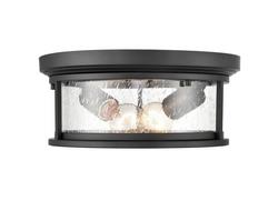 2-Light Outdoor Flush Mount Ceiling Fixture in Powder Coated Black