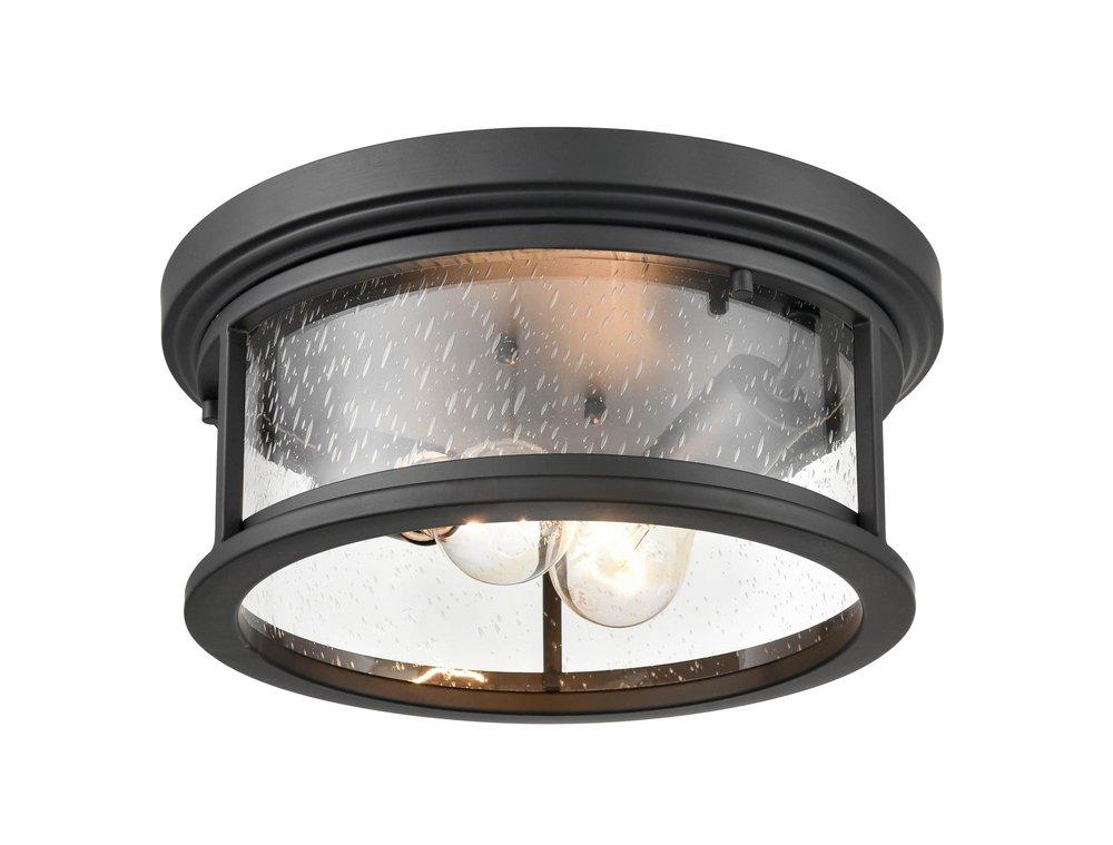 2-Light Outdoor Flush Mount Ceiling Fixture in Powder Coated Black 