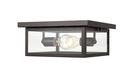 2-Light 12 in. Wide Outdoor Flush Mount Square Ceiling Fixture in Powder Coat Bronze