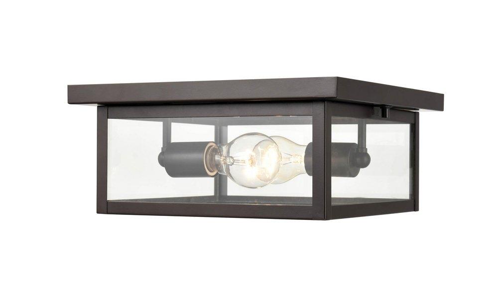 2-Light Outdoor Flush Mount Ceiling Fixture in Powder Coated Bronze 