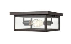 2-Light Outdoor Flush Mount Ceiling Fixture in Powder Coated Bronze
