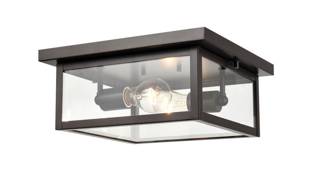 2-Light Outdoor Flush Mount Ceiling Fixture in Powder Coated Bronze 