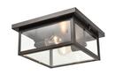 2-Light Outdoor Flush Mount Ceiling Fixture in Powder Coated Bronze 