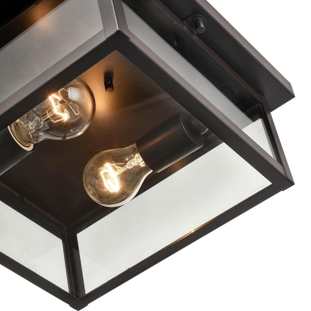 2-Light Outdoor Flush Mount Ceiling Fixture in Powder Coated Bronze 