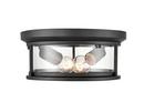 2-Light Outdoor Flush Mount Ceiling Fixture in Powder Coated Black 
