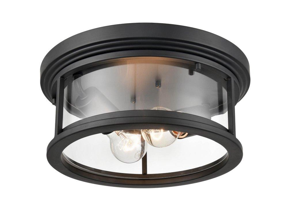 2-Light Outdoor Flush Mount Ceiling Fixture in Powder Coated Black 