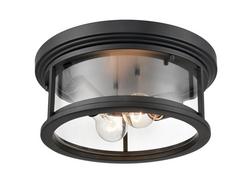 2-Light Outdoor Flush Mount Ceiling Fixture in Powder Coated Black