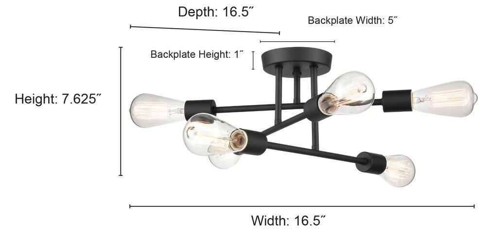 6-Light Semi-Flush Mount Ceiling Light in Matte Black 