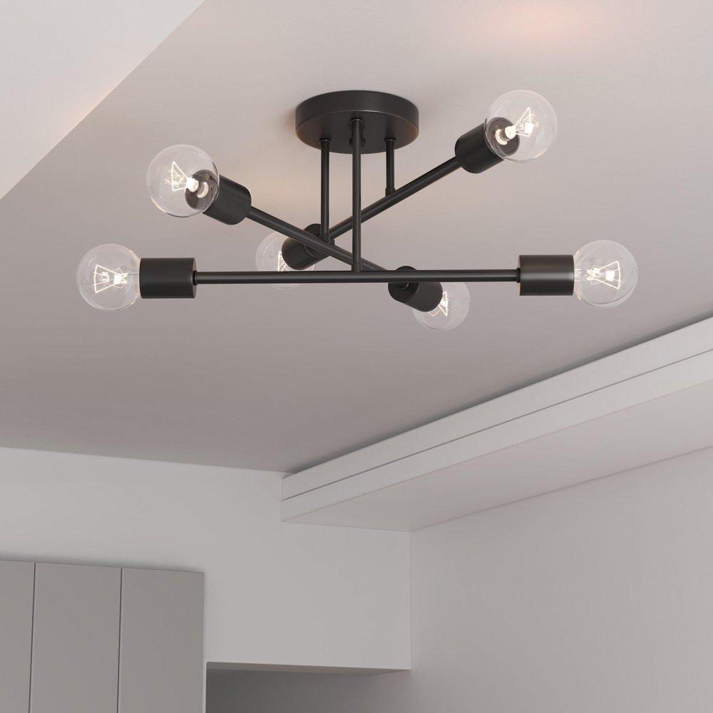 6-Light Semi-Flush Mount Ceiling Light in Matte Black 