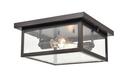 2-Light 12 in. Wide Outdoor Flush Mount Square Ceiling Fixture in Powder Coat Bronze