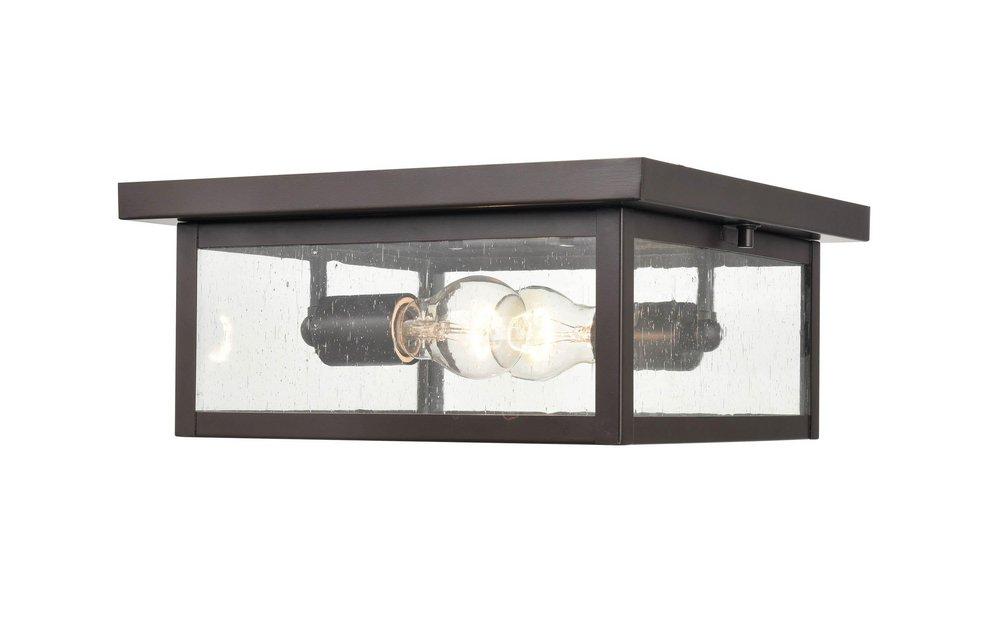 2-Light Outdoor Flush Mount Ceiling Fixture in Powder Coated Bronze 