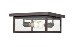 2-Light Outdoor Flush Mount Ceiling Fixture in Powder Coated Bronze