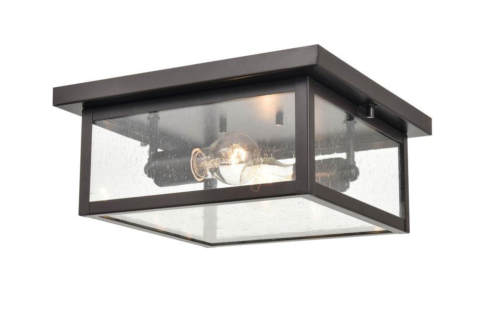 2-Light Outdoor Flush Mount Ceiling Fixture in Powder Coated Bronze 