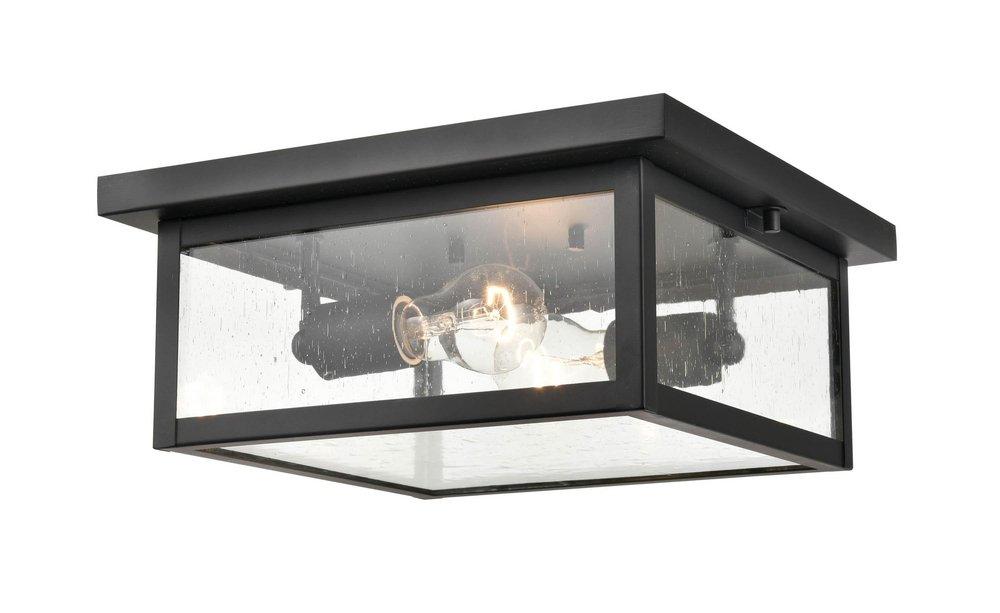 2-Light Outdoor Flush Mount Ceiling Fixture in Powder Coated Black 