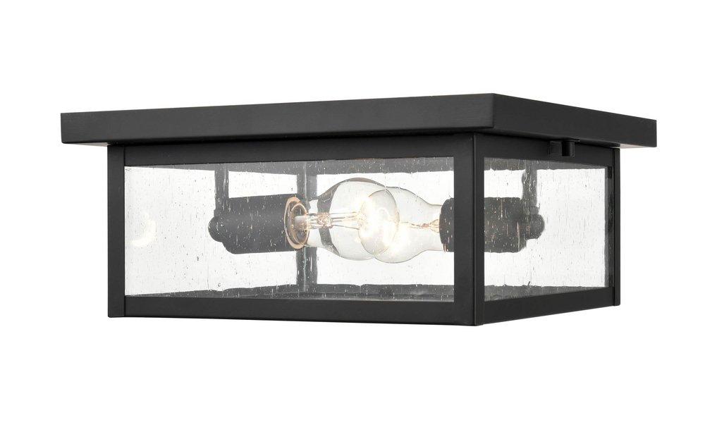 2-Light Outdoor Flush Mount Ceiling Fixture in Powder Coated Black 