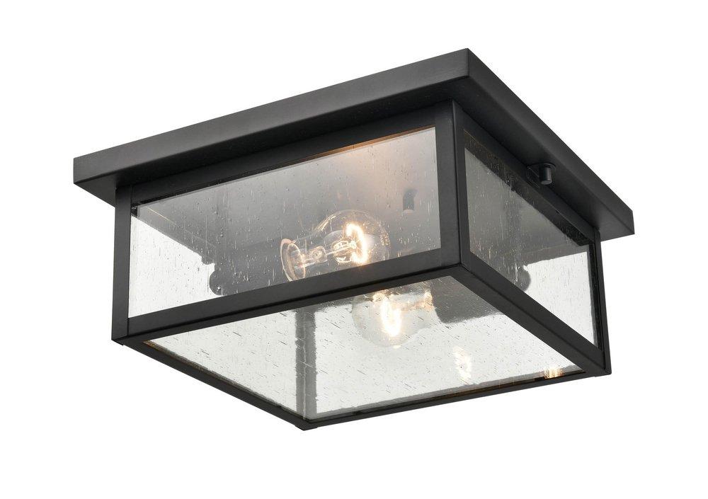 2-Light Outdoor Flush Mount Ceiling Fixture in Powder Coated Black 