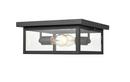 2-Light 12 in. Wide Outdoor Flush Mount Square Ceiling Fixture in Powder Coat Black