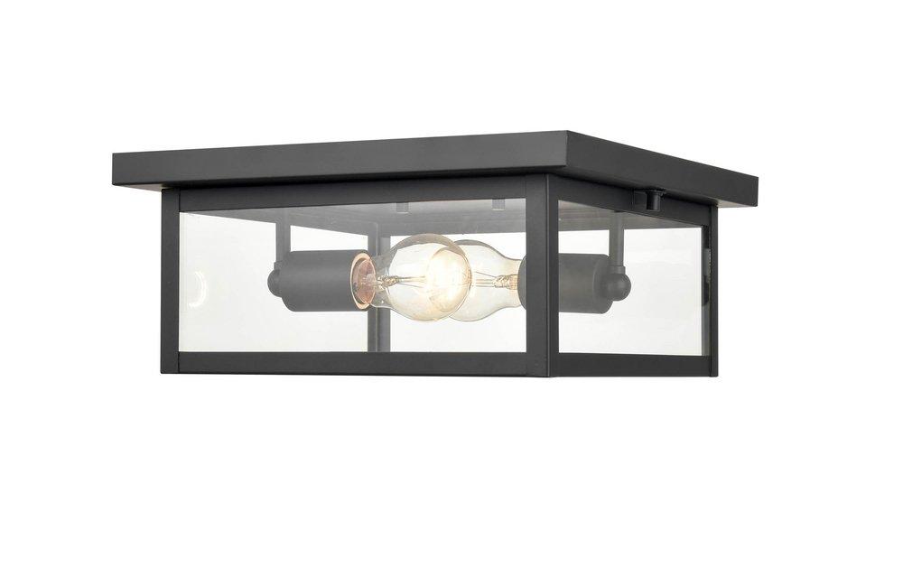 2-Light Outdoor Flush Mount Ceiling Fixture in Powder Coated Black 