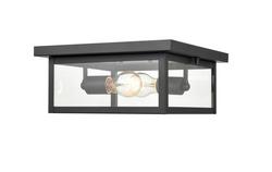 2-Light Outdoor Flush Mount Ceiling Fixture in Powder Coated Black