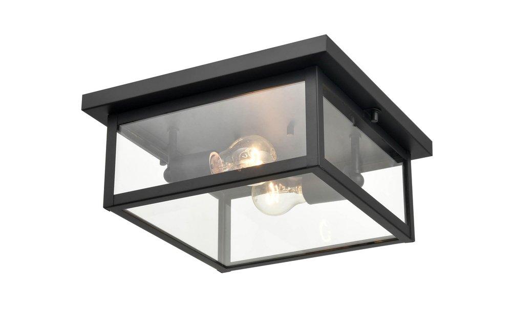 2-Light Outdoor Flush Mount Ceiling Fixture in Powder Coated Black 