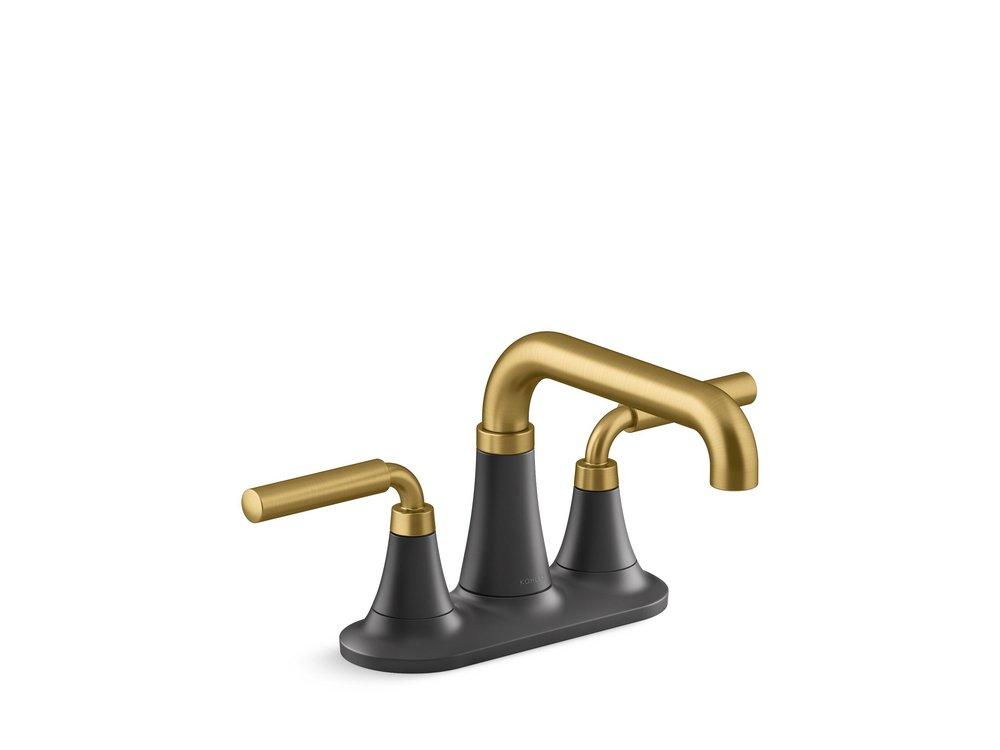 KOHLER Matte Black/Moderne Brass Two Handle Centerset Bathroom Sink Faucet 