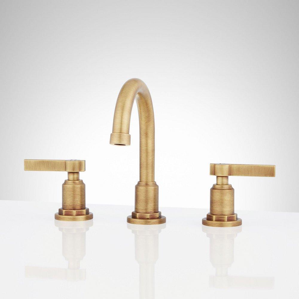 Signature Hardware Aged Brass Two Handle Widespread Bathroom Sink Faucet 