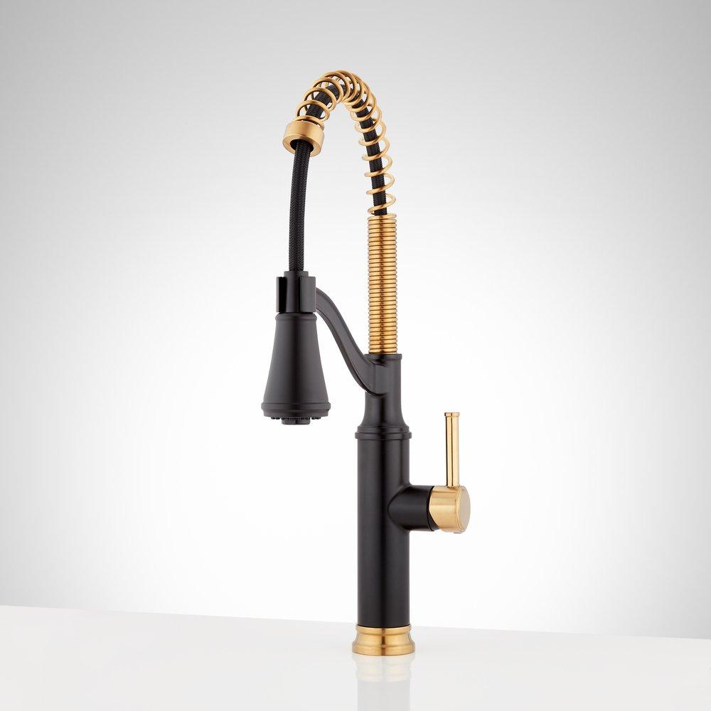 Signature Hardware Matte Black/Brushed Gold Pull Down Kitchen Faucet 